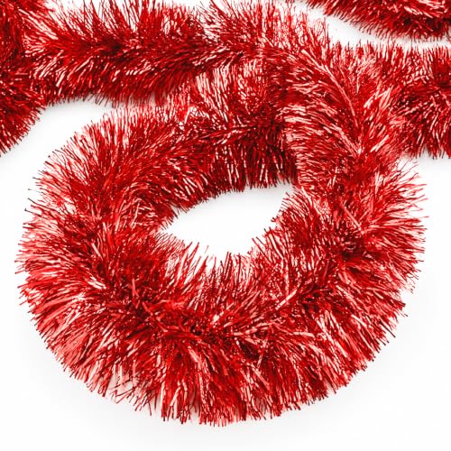 50FT Red Christmas Tinsel Garland Thick Metallic Twist Tree Decoration - Variation of THIS listing
