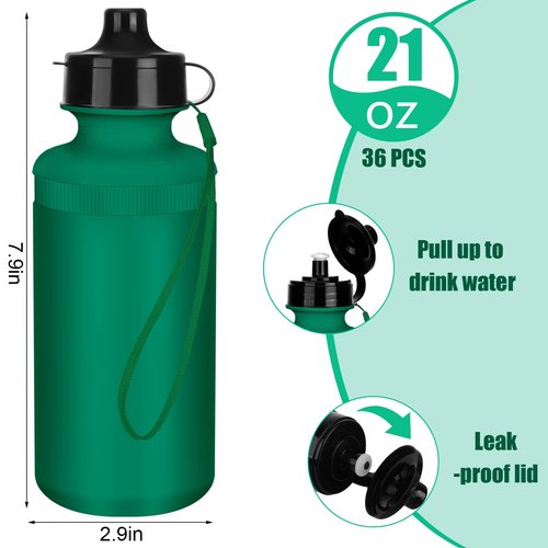 Zubebe 36 Pcs Sports Water Bottles Bulk Squeeze Reusable Bpa-free Plastic Water Bottles End of the Year Gifts Summer Gifts for Students Travel Hiking Cycling Sport Event Team Gift(Dark Green)
