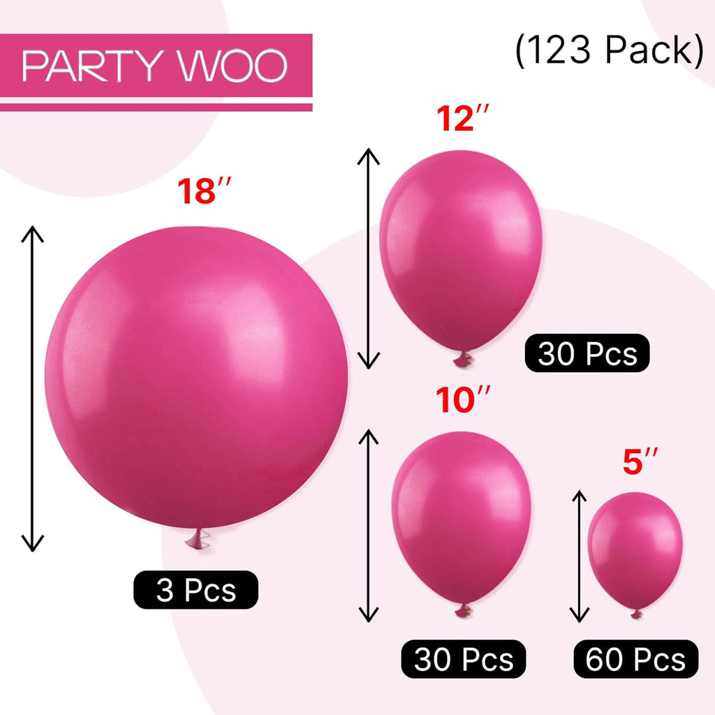 PartyWoo Hot Pink Balloon Arch Kit - 123 Pcs in 5-18 Inch Sizes for Baby Shower, Wedding & Birthday Decor