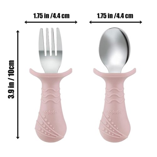 PandaEar Stainless Steel Baby Feeding Set | 2 Divided Suction Plates, 2 Spill-Proof Straw Cups with Silicone Sleeves, 2 Forks & 2 Spoons | Toddler Utensils for Baby Led Weaning, BPA-Free (Pink)