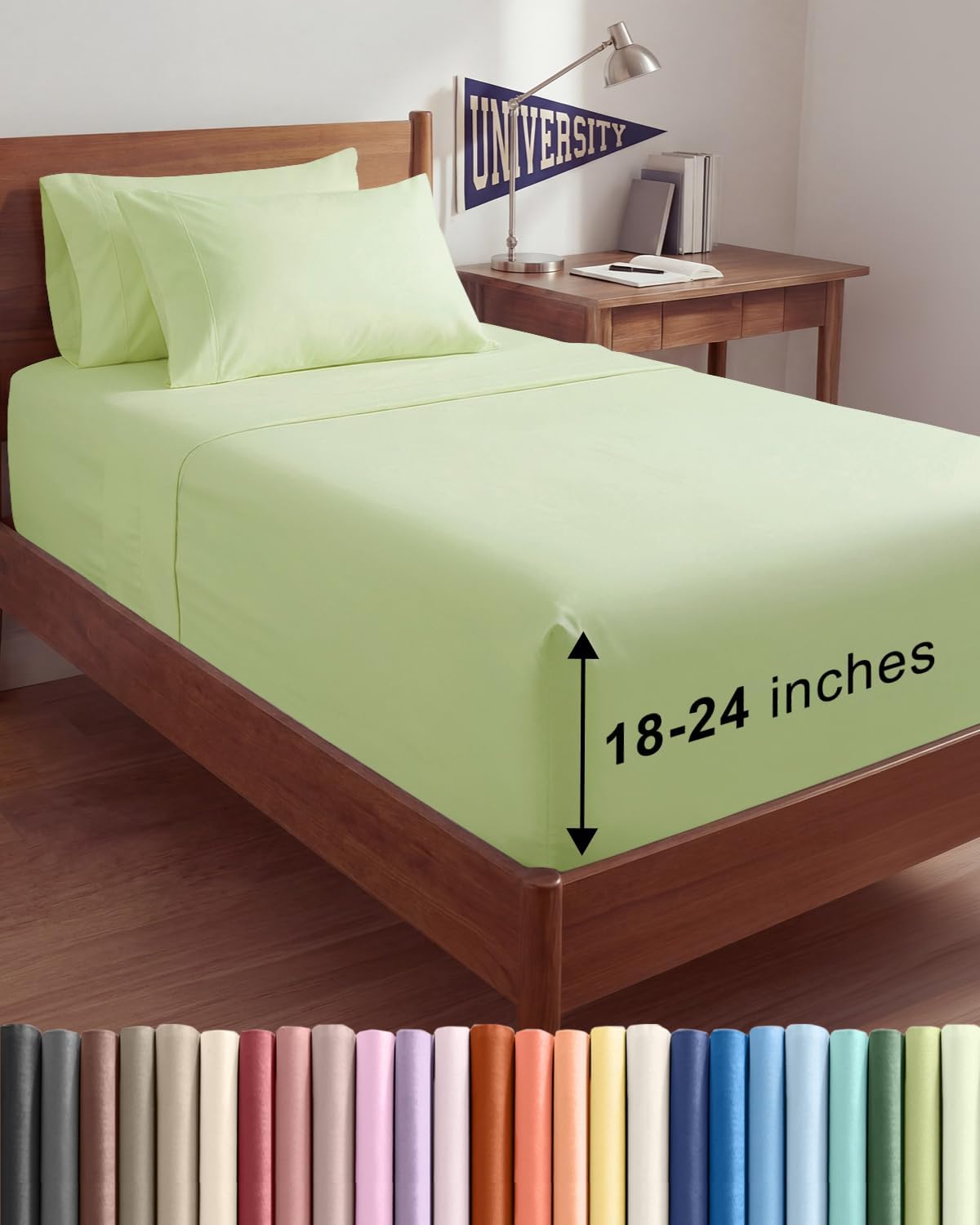 Skiennix Extra Deep Twin XL Sheet Set - 4 Piece Breathable Cooling Bedding - Soft Wrinkle-Free Light Sage