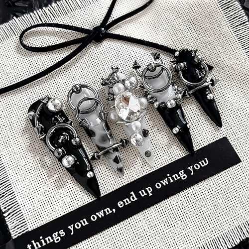 100PCS Goth Piercing Nail Charms Silver Metal Rings Cone Spikes Y2K