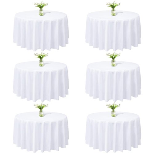 kapwall 6 Pack Round White Tablecloth - 120Inch (304cm) - Washable Polyester Table Cloth Decorative Fabric Table Cover for Wedding,Restaurant,Party.