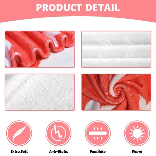 Valentine's Day Throw Blanket, Heart Red and White Reversible Flannel Throw Blanket, Soft Lightweight Cozy Love Gift for Girlfriend Wife Couple Women Couch Sofa Bed Decor, 50 x 60 Inch (Heart)