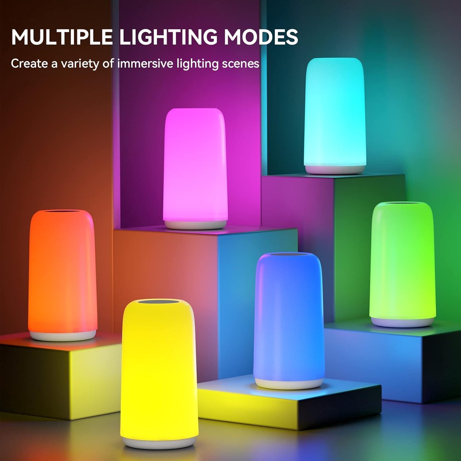 ROOTRO Touch Bedside Table Lamp - Sleek RGB Design | 3-Way Dimmable LED Nightstand Light for Bedroom & Living Room