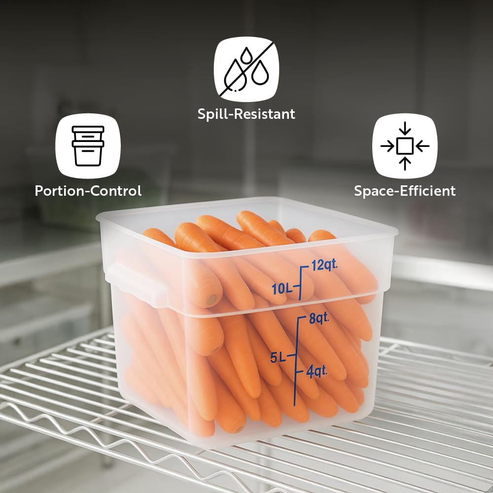 Restaurantware Food Storage Container 1 Pack of 22 qt Plastic Kitchen Storage Bin with Volume Markers Space-Efficient Design Dishwasher-Safe Polypropylene Translucent