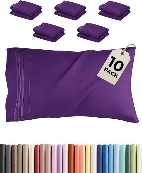 King Pillow Cases by [Brand Name] - Ultra Soft Hotel Quality - Wrinkle-Free, Stain Resistant - 10 Pack - Purple