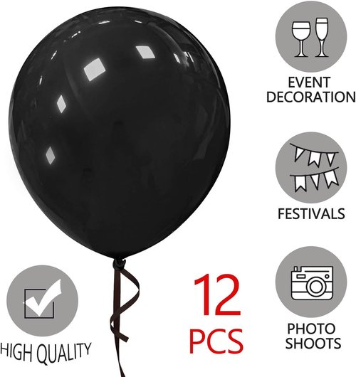 Black Balloons 18 Inch - Large Latex Helium Balloons for Halloween & Birthday Party Decor | 12 Pack