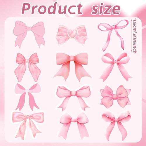 Coquette 48PCS Bow Cupcake Toppers - Pink Bow Cake Decorations for Birthdays & Showers