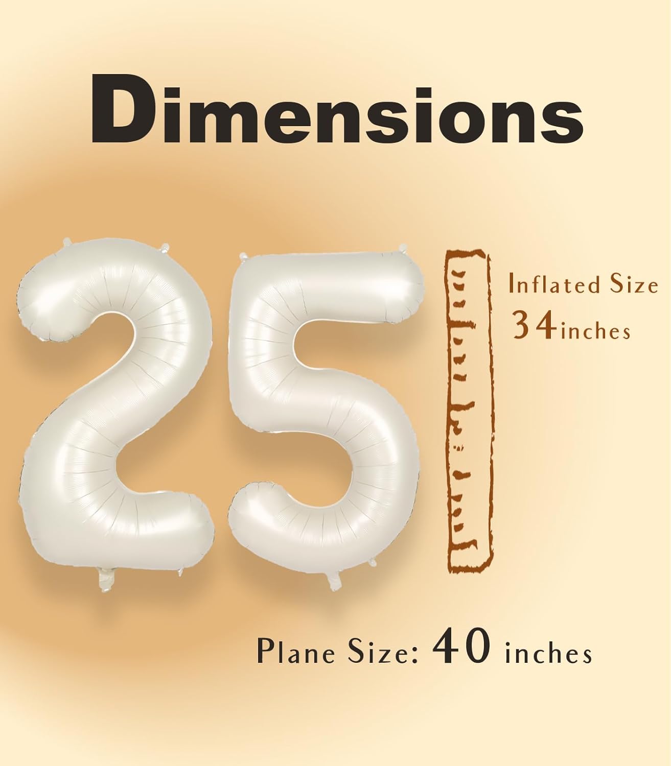 SUWEN Jumbo 25th Birthday Number Balloons - 40 Inch Cream White Foil Helium 0-9 Decorations