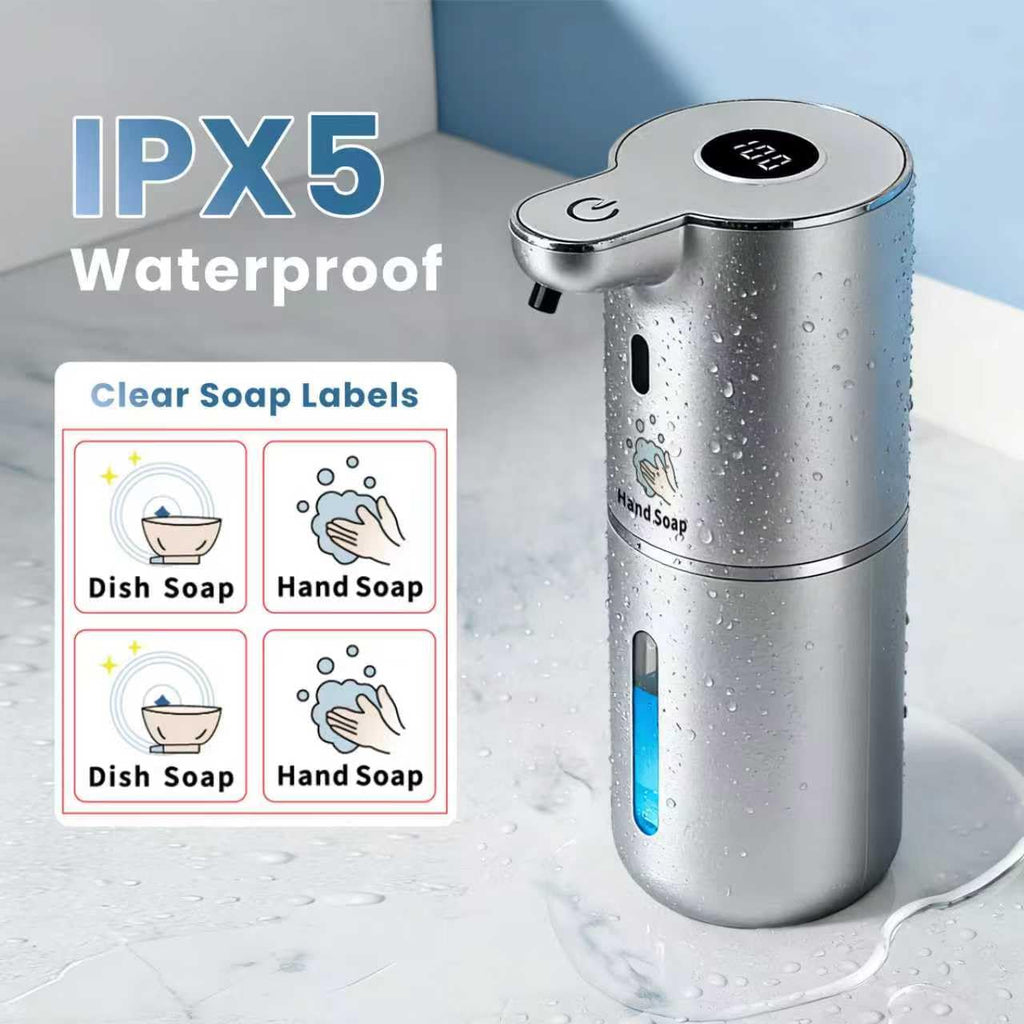 Automatic Soap Dispenser, Touchless Liquid Soap Dispensers, USB Rechargeable, 6-Level Adjustable Volume Control, 12.8oz/380ml, Wall Mount for Kitchen, Bathroom, Free Liquid Dispenser Stickers (Silver)
