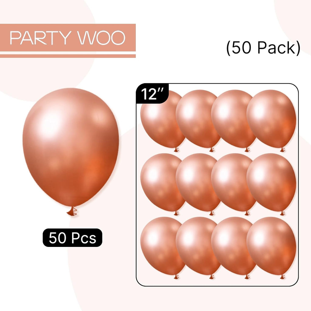 PartyWoo Rose Gold Balloons - 50pcs 12 Inch Metallic Chrome for Weddings & Celebrations