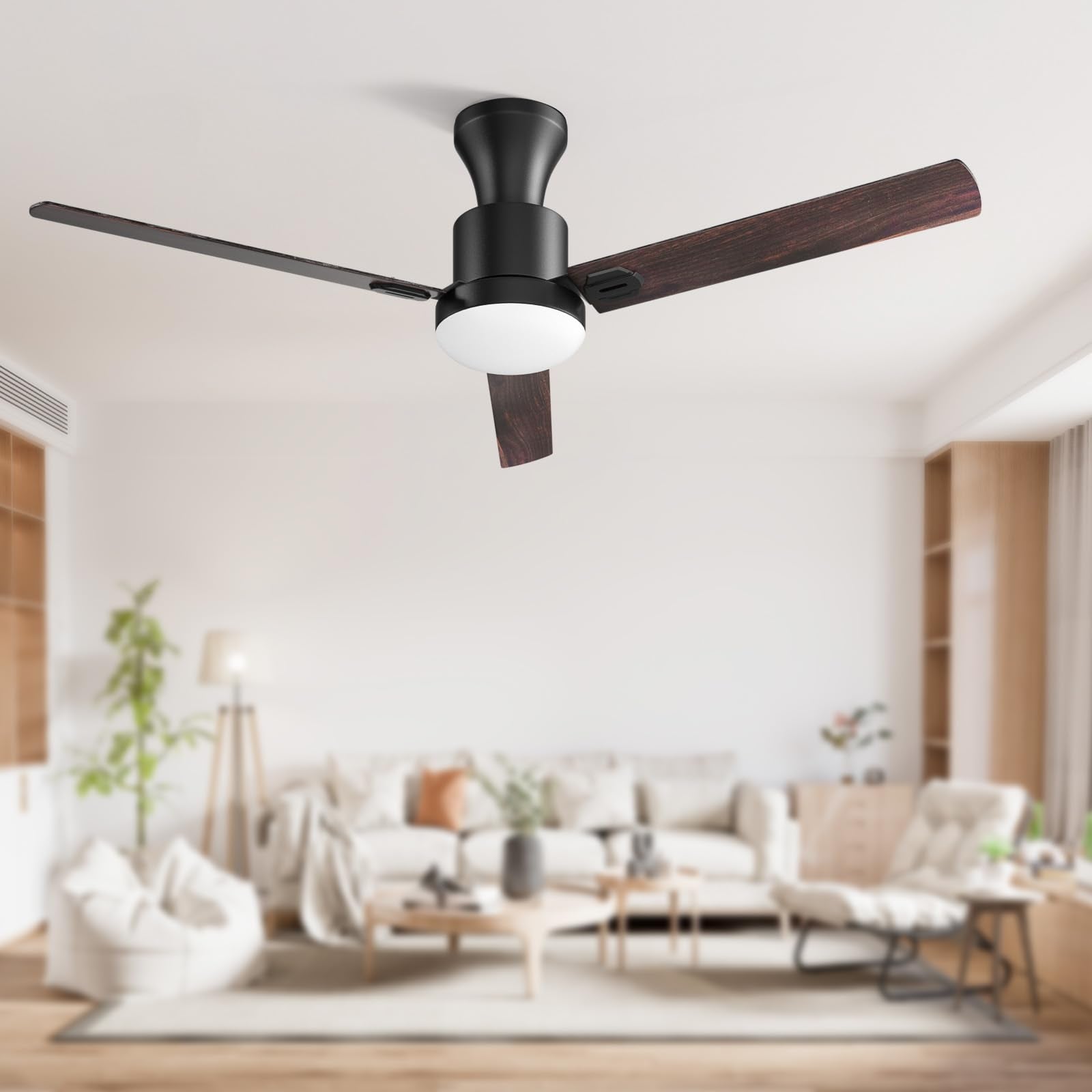 Obabala Ceiling Fans with Lights,Flush Mount Ceiling Fan with Light and Remote Control & APP Reversible Quiet Motor Dimmable Noiseless Ceiling Fan for Bedroom Indoor/Outdoor, 42in/Gray Maple Walnut