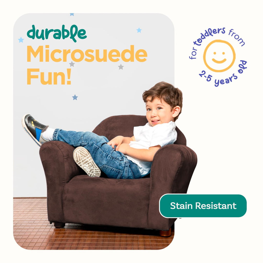 Roundy Toddler Armchair with Soft Microsuede Upholstery Durable Wooden Frame, Ergonomic Design, Fully Assembled, Comfortable Kids Chair for Ages 2-5, Ideal for Bedroom, Playroom & Daycare Use.