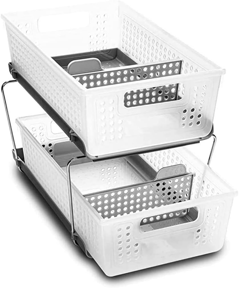 Madesmart 2-Tier Bath Organizer - Adjustable Undersink Storage with Sliding Drawers & Baskets | Frost Finish