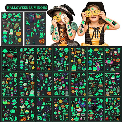 Felico Glow in the Dark Halloween Temporary Tattoos for Kids, 360 Pcs