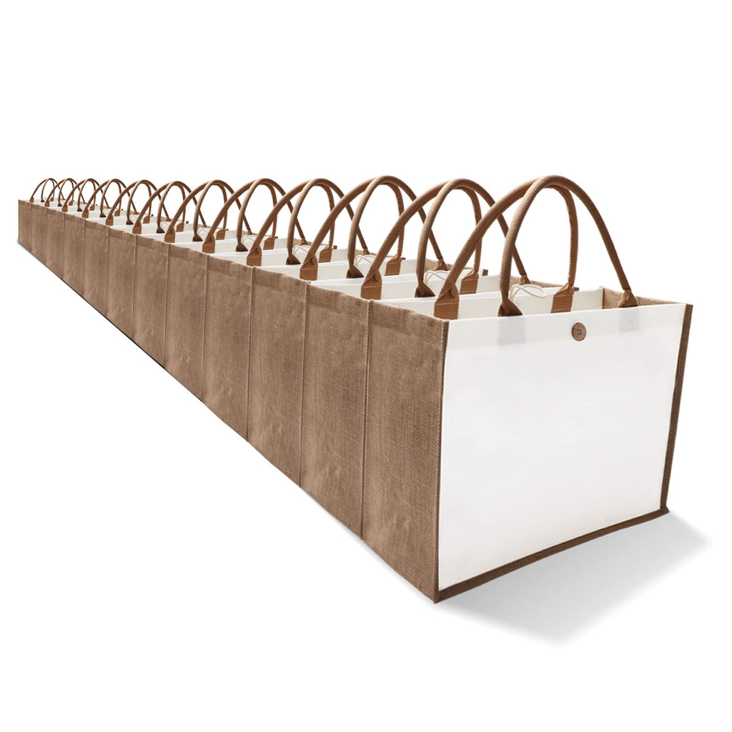 Jute Tote Bag Large16.5"x7"x13" [10pcs] With Button Handles Grocery Bags