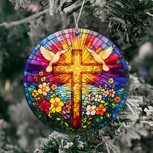 Christian Easter Cross Ornament - 4-Inch Acrylic Decor Gift