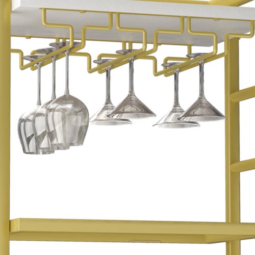 MILEFA 4 Tier Bar Cart with Wheels, Home Bar Serving Cart, Rolling Mini Wine Cart with Wine Rack and Glass Holder, Drink Cart for Dining Room, Living Room, Kitchen, Bar and Outdoor, Gold