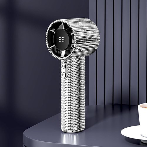 Portable Handheld Turbo Fan - Fashion Full Diamond 1800mAh USB Rechargeable Personal Battery Operated Mini Small Pocket Mini Fan for Travel/Outdoor/Vacation/Beach/Outdoor Activities (Sliver)