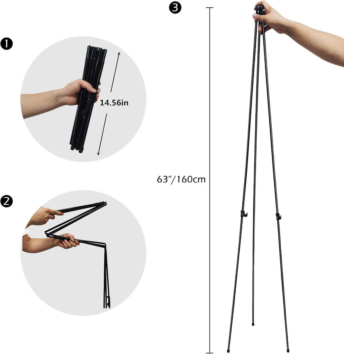 RRFTOK Easel Stand - 63'' Lightweight Portable Ground Easel for Wedding Signs & Posters | Metal Tripod with Carry Bag