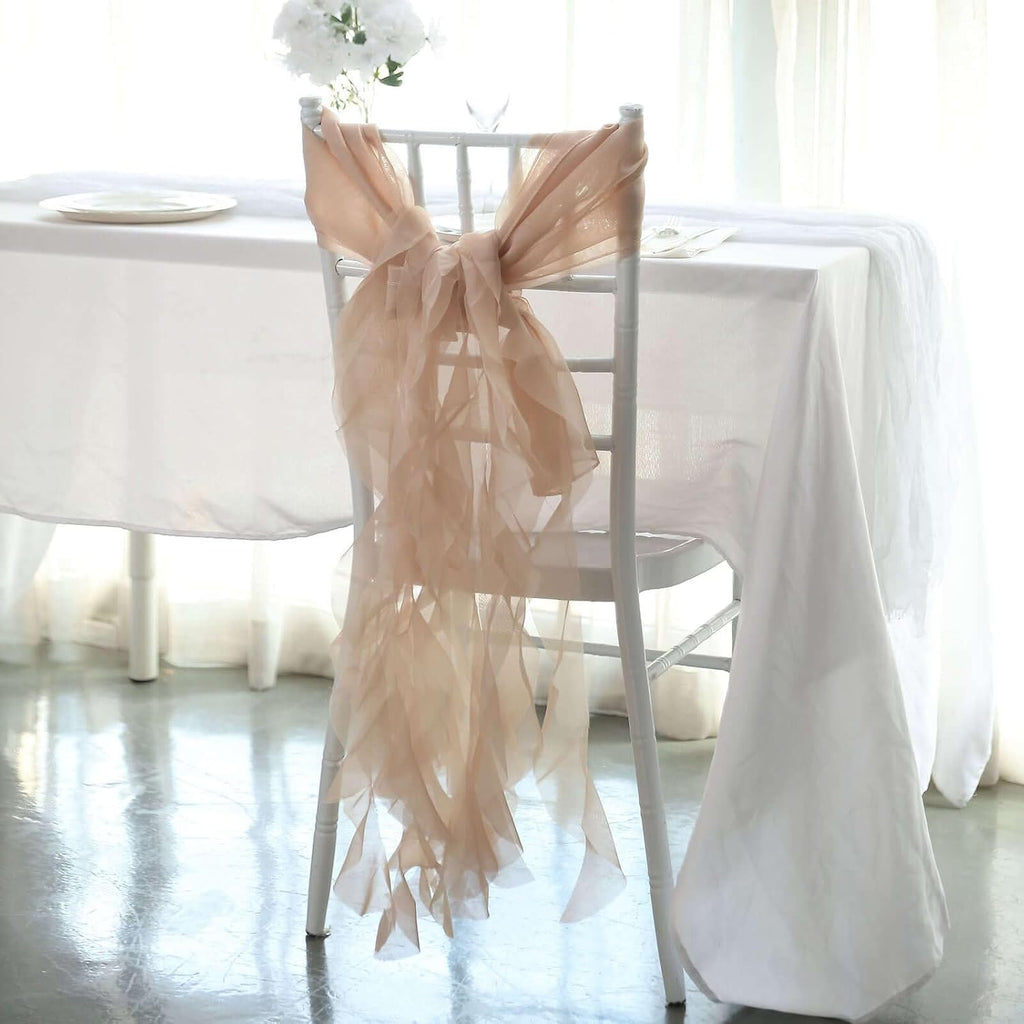 Tableclothsfactory Premium Designer Curly Willow Chiffon Chair Sashes - Nude | Perfect for Weddings & Parties