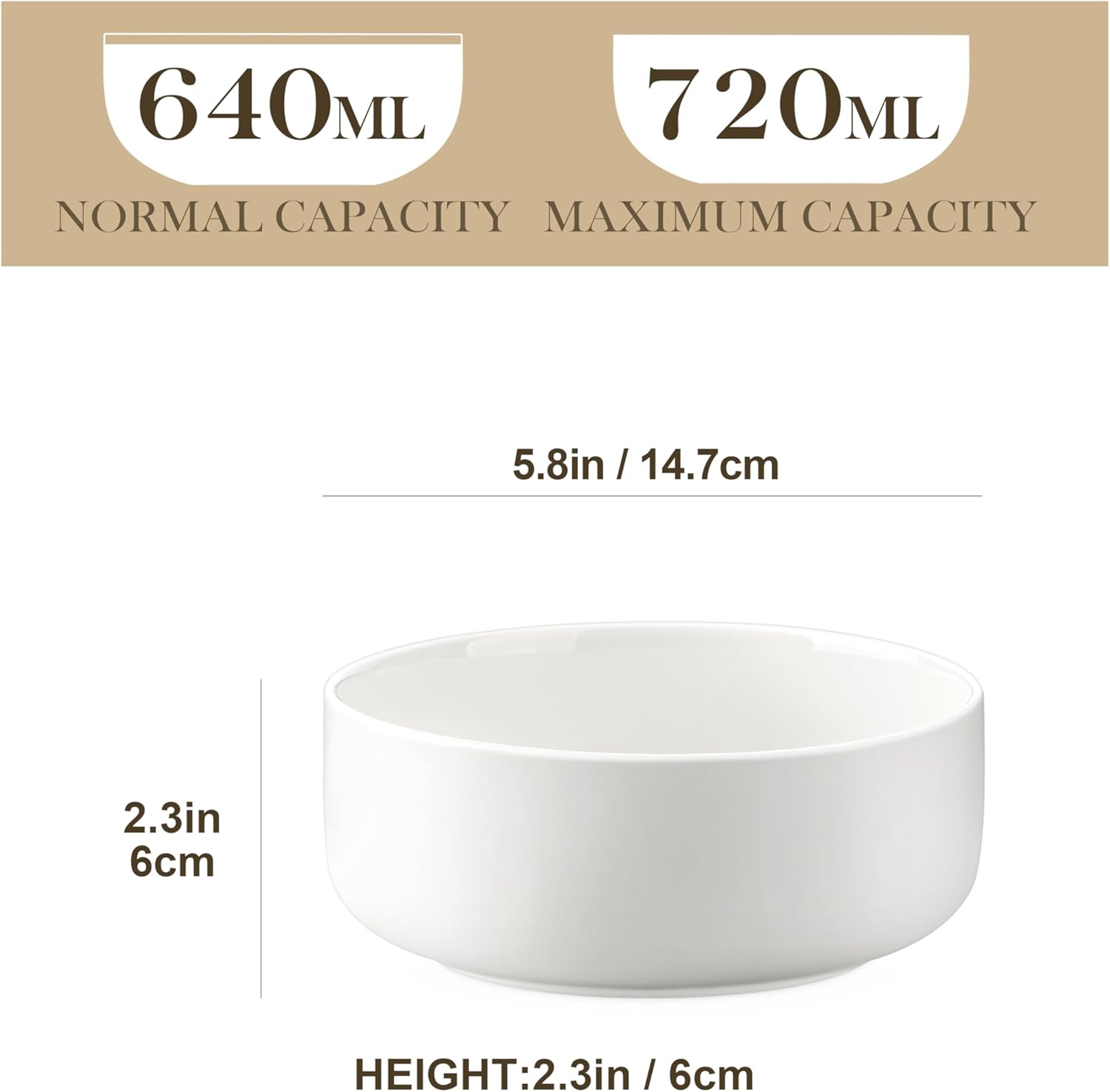 MALACASA 24 OZ Cereal Bowls Set of 6 - Porcelain Soup & Oatmeal Bowls | Dishwasher & Microwave Safe, White