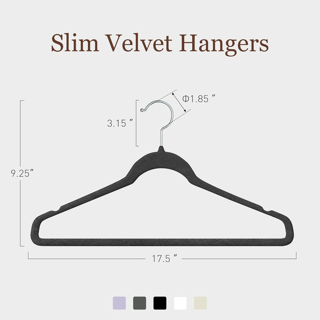 Velvet Hangers 50 Pack - Slim Non-Slip Space-Saving Clothes Hangers | Heavy Duty for Pants, Coats, and More - Black