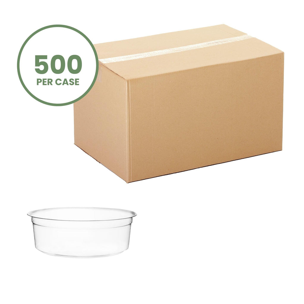 Vegware Compostable 8oz Clear Round Deli Containers, Case of 500, PLA Plastic Meal Prep, Made from PLA, A Renewable Material Made from Plants, One Lid Fits All Sizes