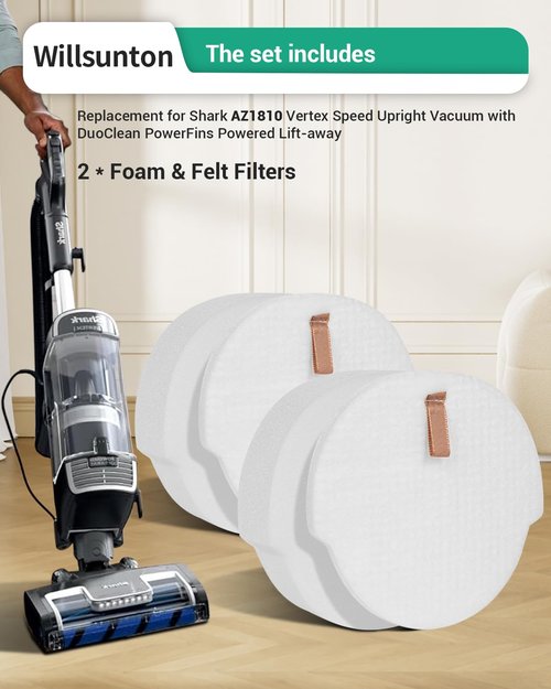 AZ1810 Filters Replacement for Shark AZ1810 Vertex Speed Upright Vacuum with DuoClean PowerFins Powered Lift-away, 2 Foam & Felt Filters