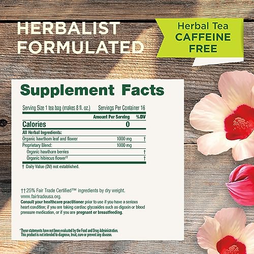 Organic Hawthorn & Hibiscus Tea Bags - Promotes Heart Health | 16 Count