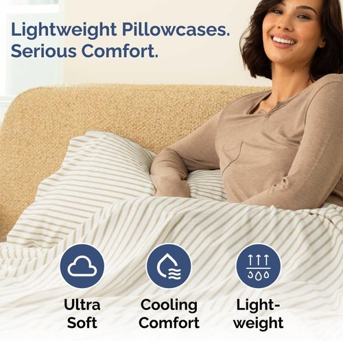 King Pillow Cases by [Brand Name] - Ultra Soft Hotel Quality Covers | Comfy, Wrinkle-Free, 4-Piece Set - Beige Stripes