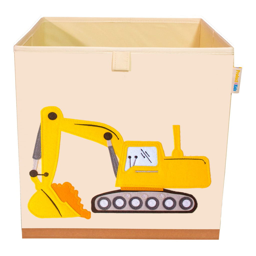Product 4 Kids - Washable Toy Organizers and Storage, Canvas Toy Chest Organizer Foldable Kids Toy Storage Organizers for Child's Bedroom or Playroom -13x13x13 Inch (Excavator)