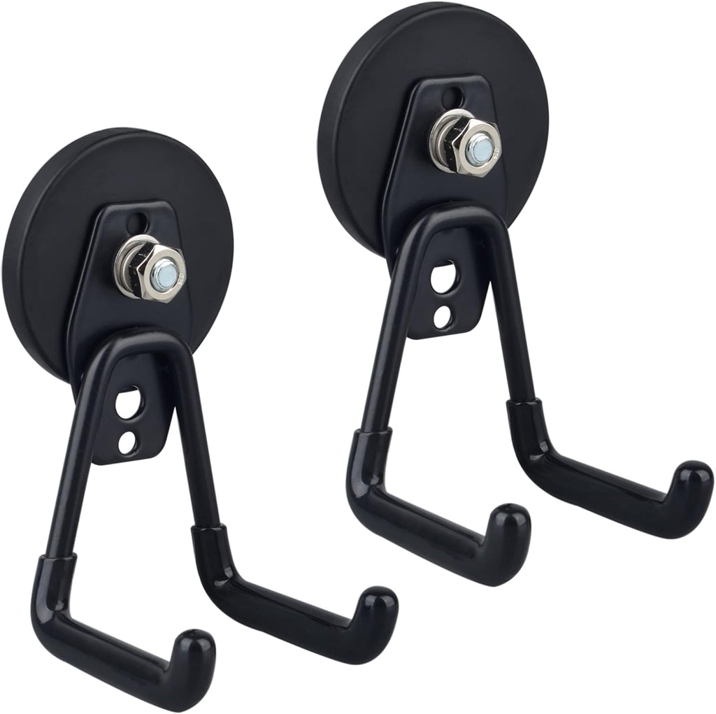 ULIBERMAGNET Heavy-Duty Magnetic Hooks - Strong Storage Solution for Tools & Garage | 2 Pack (Black)