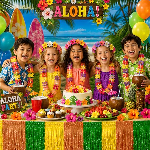 OHOME Tropical Luau Party Table Skirt 2-Pack Hawaiian Decorations