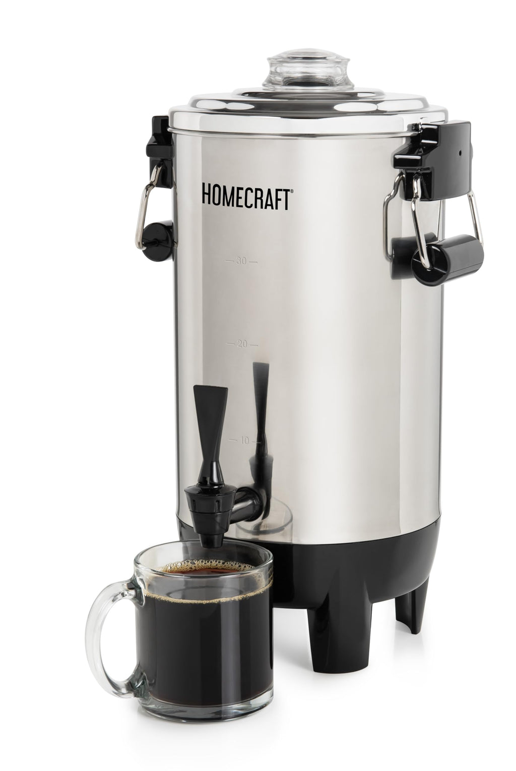 30 Cup Coffee Urn - Quick-Brewing Stainless Steel Double-Faucet - Perfect For Espresso, Hot Water, Tea, Hot Chocolate - Stainless Steel