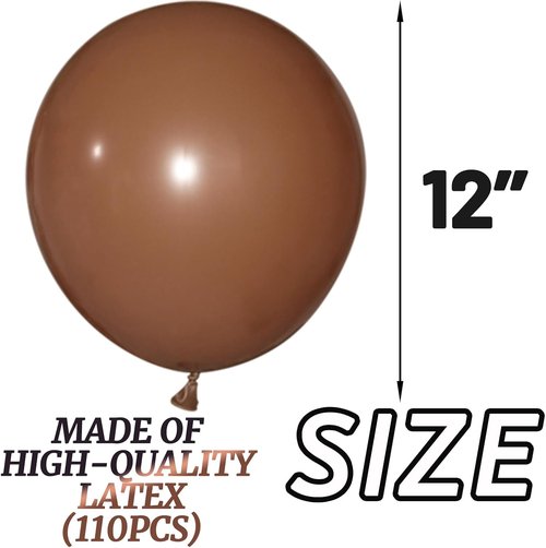 Brown Latex Balloons - 110pcs 12-Inch for Birthday Parties, Baby Showers & Weddings | Includes 2 Ribbons
