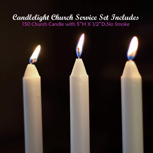 Howemon 150 Unscented White Church Candles - Drip Protectors for Vigil Services | 5" H x 1/2" D