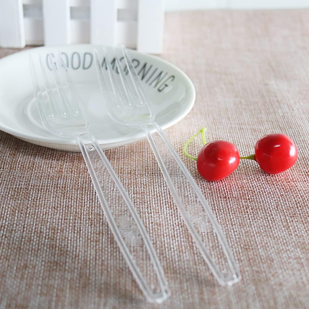 MOACOCK Heavyweight Clear Disposable Plastic Forks - 200 Count for Parties, Picnics & Daily Use