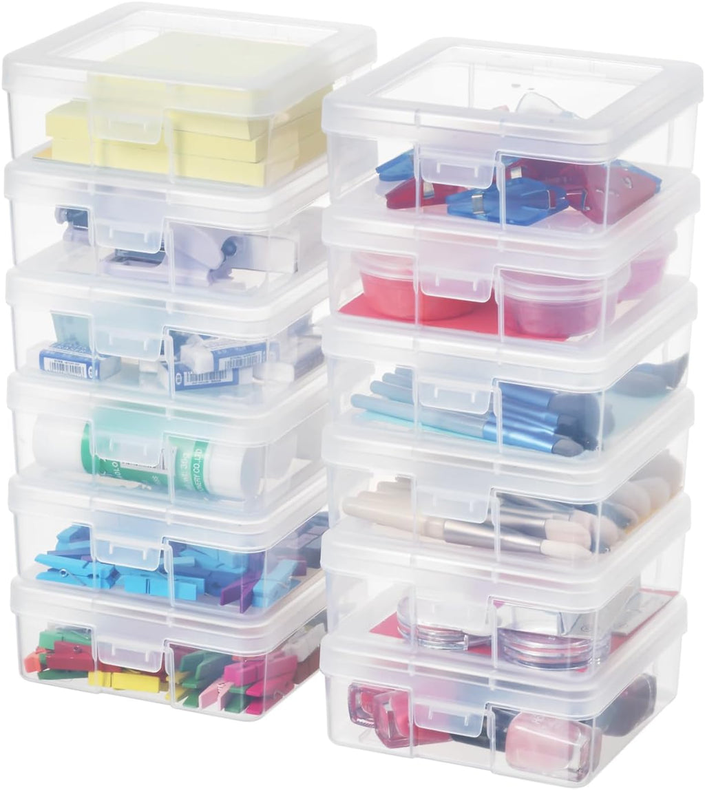 Skiennix 12 Pack Small Plastic Craft Organizers - Clear Storage Containers with Latching Lid for Art Supplies