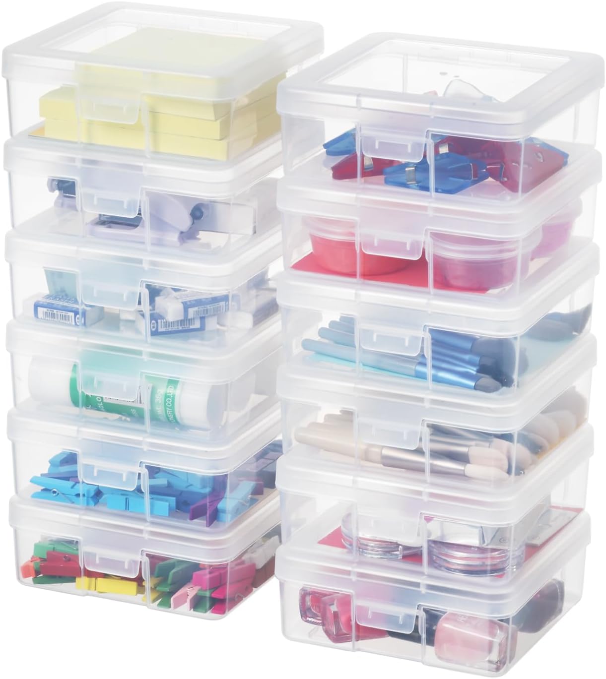 Skiennix 12 Pack Small Plastic Craft Organizers - Clear Storage Containers with Latching Lid for Art Supplies