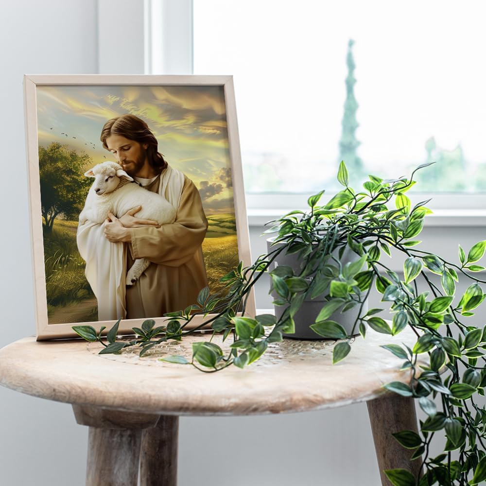 Skiennix Religious Wall Decor | Lamb of God Jesus Artwork - Farmhouse Style Christian Art for Home