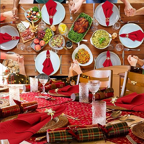 Christmas Napkin Rings Set - Elk & Snowflakes Metal Design, 24 Pieces