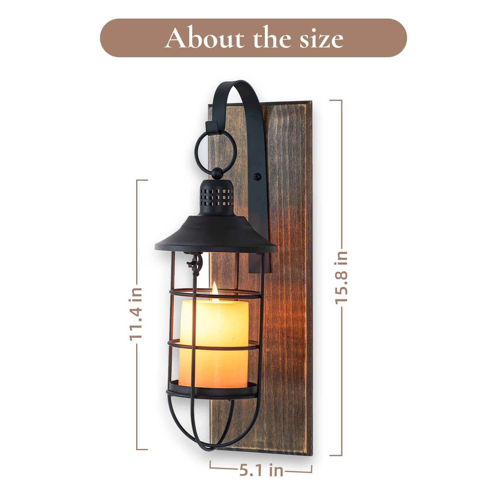 Staymoment Wall Sconces Candle Holder: Set of 2 Farmhouse Wall Lantern Decor Wood Brown Decorations Indoor for Living Room Front Door Porch