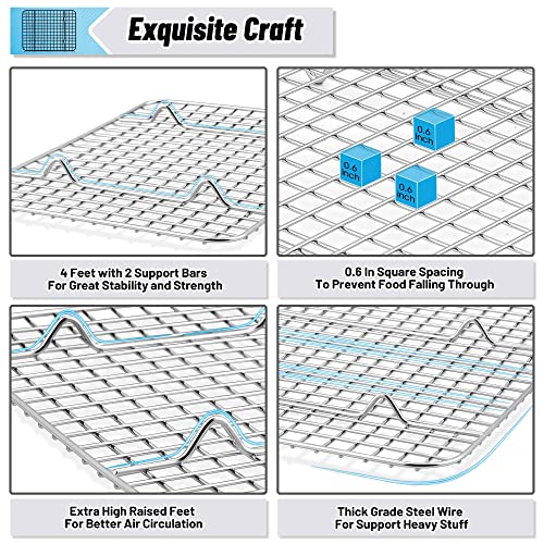 TeamFar Stainless Steel Cooling Rack 8.75x6.25 Inches - Heavy Duty Baking Grid, Set of 2