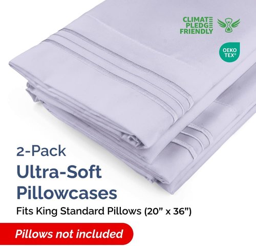 King Standard Pillow Cases - Ultra-Soft Hotel Quality Covers | Fade-Free & Wrinkle Resistant | Light Lavender - Set of 2
