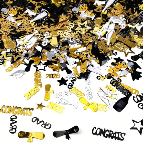 Graduation Confetti Set - 100 Pieces in Gold, Black & Silver