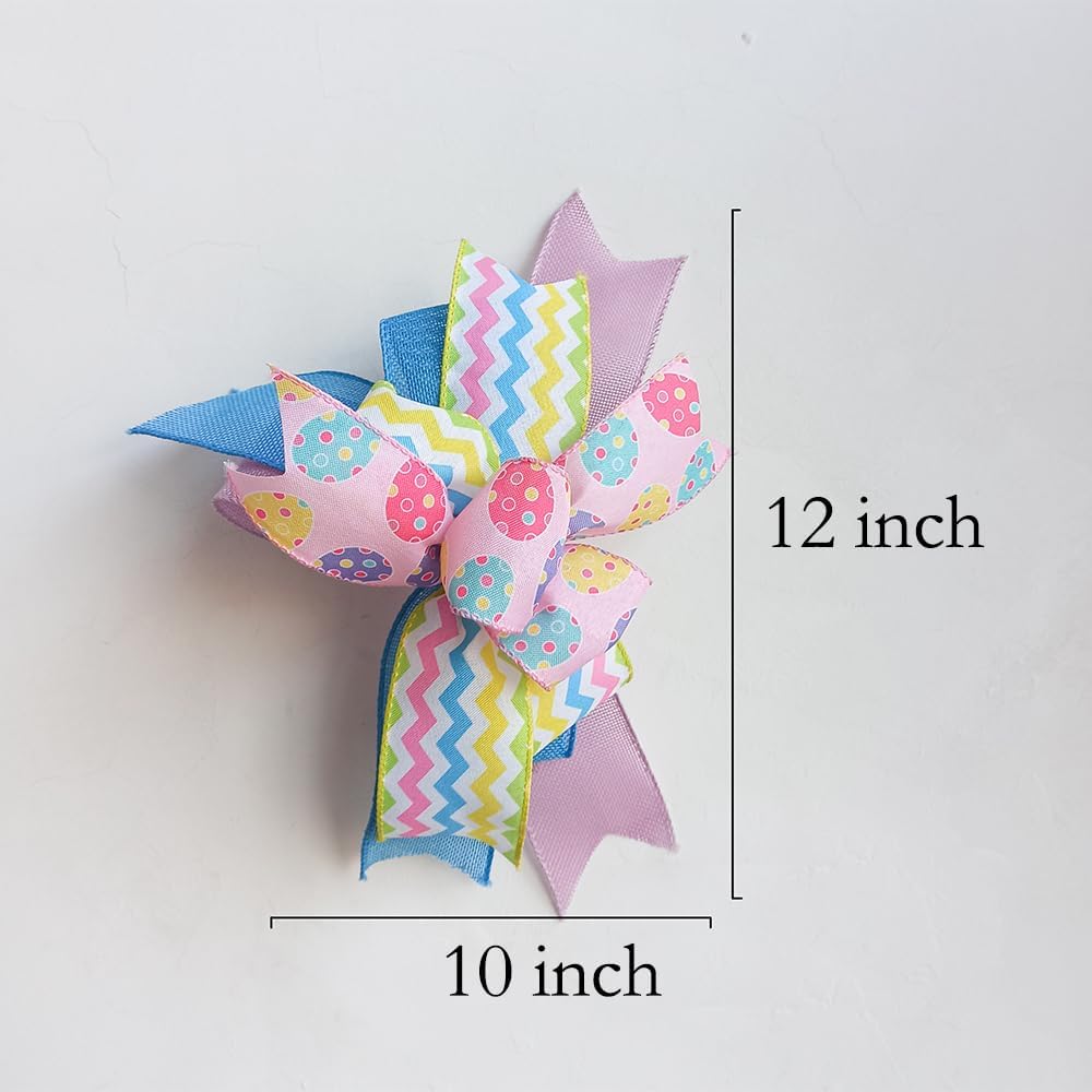 Skiennix Easter Wreath Bow - Pre-Tied Striped Wired Ribbon for Spring Decor | 10x12 Inch, Indoor/Outdoor