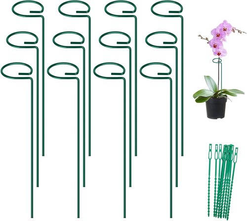Feed Garden 16-Inch Plant Support Stakes - Durable Metal Garden Flower Supports with 24 Twist Ties for Amaryllis, Lily, Rose, Peony, Tomatoes, Gladiolus