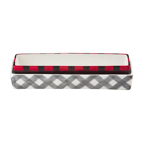 Mud Pie Nested Ceramic Buffalo Check Cracker Dishes, Gray/Red